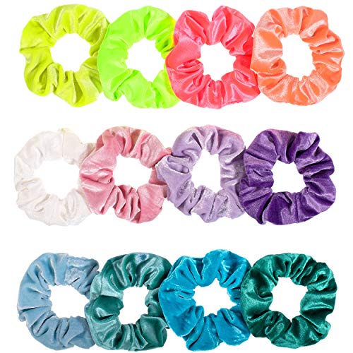 Whaline 12Pcs Blush Theme Scrunchies Velvet Elastics for Women Pink Bobbles Soft Lovers Scrunchy Classic Thick Hair Bands Ties Gifts for Teenage Girls