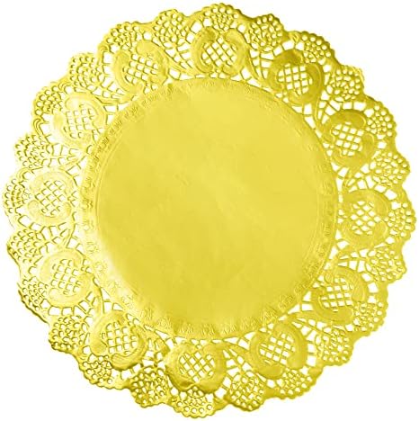 12 Inch Gold Lace Doilies Paper Round Placemats Decorative Doilies Paper Placemat- Eco-Friendly for Cake, Desert, Wedding, Tableware Decoration (100pcs)