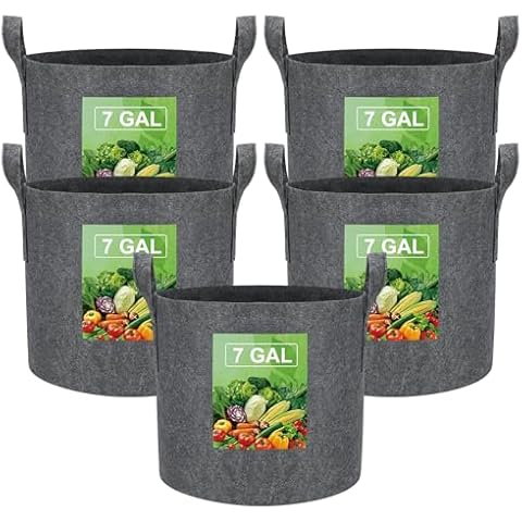 VIEWALL Grow Bags Heavy Duty Fabric Pots Thickened Nonwoven Plant Fabric Pots with Handles for Gardening Low Stress Plant Training Fruits, Vegetables, and Flowers (5, 5 Gallon) (Grey, 7Gallon-5pack) Cover