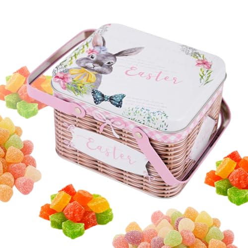 Cesta De Pascua | Contenedor de metal con tapa y mango,Contenedor De Confitería Para Almacenamiento - Para Fiestas, Chocolates, Regalos De Vacaciones, Dulces Y Ocasiones