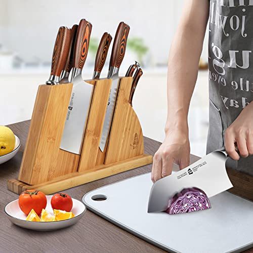 Tuo 8-Pcs Kitchen Knife Set - Forged German X50Crmov15 Steel - Rust Resistant - Full Tang Pakkawood Ergonomic Handle - Kitchen Knives Set With Wooden Block - Fiery Phoenix Series #TOP5