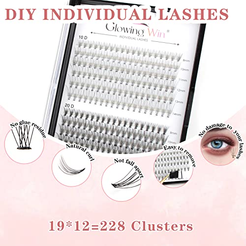 Glowingwin Individual Lashes Cluster Lashes Natural Look False Eyelashes Individual 228 PCS DIY Eyelash Extensions At Home(10D+20D Mixed 0.07C Curl 8-14mm) - Image 2
