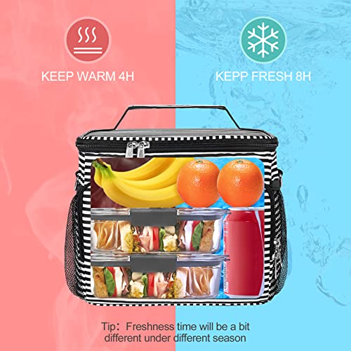 Insulated Lunch Bag For Women/Men - Reusable Lunch Box For Office Work School Picnic Beach - Leakproof Cooler Tote Bag Freezable Lunch Bag With Adjustable Shoulder Strap For Kids/Adult-Stripe #TOP3