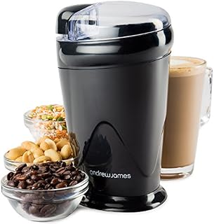 Andrew James Electric Coffee Grinder, Seed, Bean, Nuts, Fine Spice Grinders, Black or Red, 70g, 150W, Includes Cleaning Brush (Black)