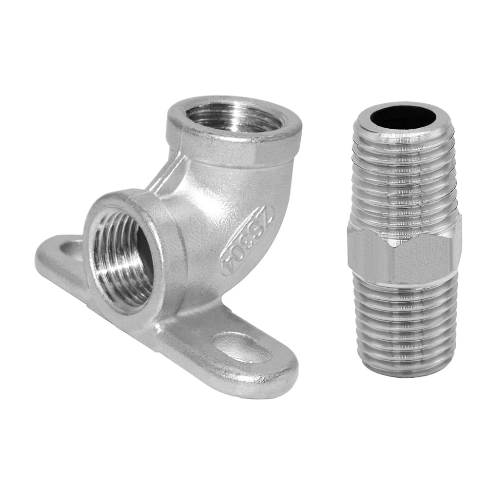 304 Stainless Steel 1/2" NPT Pipe Fitting Set - 90 Degree Drop Ear Elbow & Hex Nipple