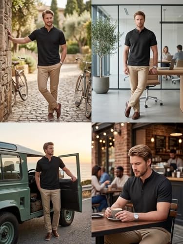 Image of Leriya Fashion Men's Textured Mandarin Collar T-Shirt | Premium Casual Polo Style T Shirt for Men | Smart Casual Office, Party &Everyday Wear