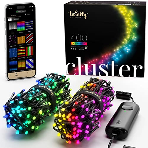 Twinkly Cluster 400 LED RGB, Striscia Densa di Luci LED Esterno e Interno, Luci LED Smart Multicolore, Compatibile con Alexa e Google Home, Luci Gaming, IP44, Controllo App, Filo Nero, 6m - Immagine 1