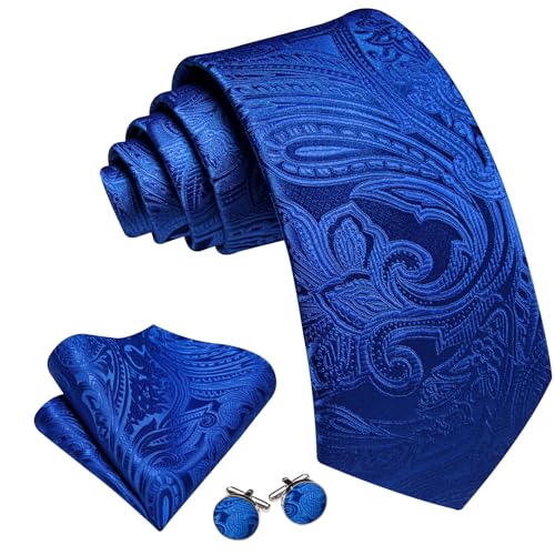 Image of Barry.Wang Men Tie Set Paisley Silk Necktie Pocket Square Cufflinks Formal Wedding Business Party