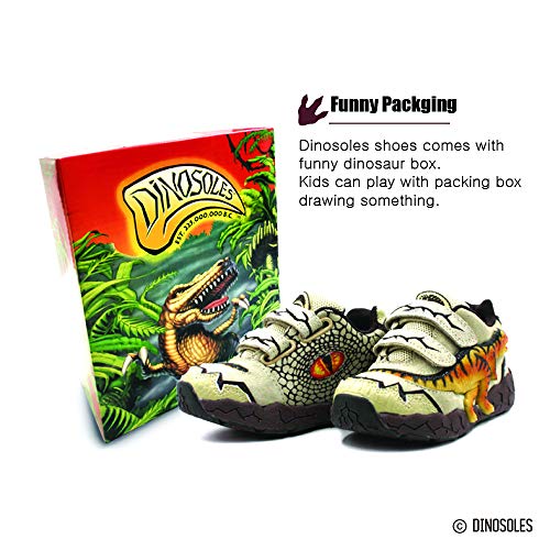 Dinosoles 3D T-Rex Flashing Led Low-Top Shoes For Kids Children Boys Girls, Lightweight & Breathable Casual Running Sneakers Walking Shoes With Eye Blinking Dinosaurs, Tan (Numeric_13) #TOP4