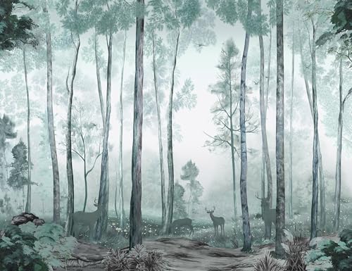 AMUGISH Misty Forest Wall Mural – Tranquil Woodland Scene Wallpaper with Deer and Soft Greenery, Peel and Stick - Ideal for Living Rooms, Bedrooms, and Nurseries by AMUGISH - Image 2
