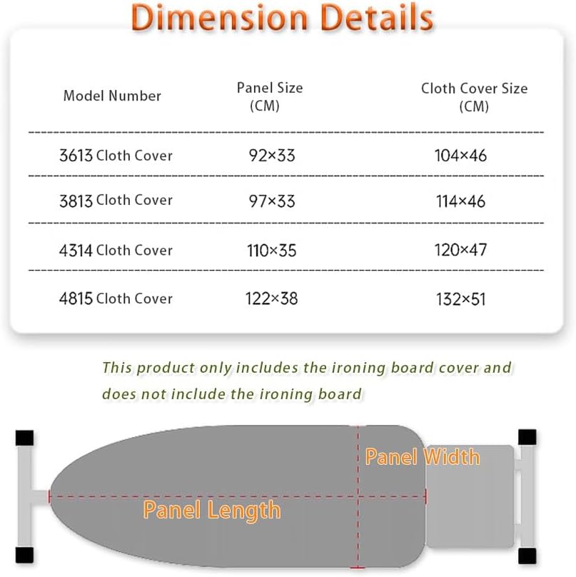 36x13in 38x13in 43x14in 48x15in Adjustable Replacement Ironing Board Cover and Pad, Standard Cotton Ironing Covers, Ironing Board Cover and Pad Easy Fit(Black,38x13in/97x33cm)