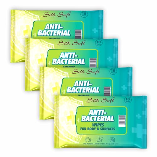 Image of Antibacterial Wet Wipes - 40 Wipes (10 x 4 Travel Packs) | Kills 99% Germs, Alcohol-Free & Skin-Friendly | For Hands, Face, Surfaces & Travel Hygiene