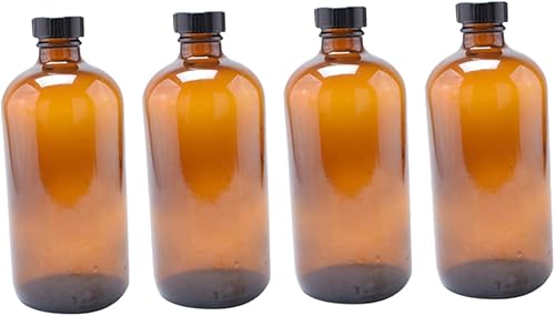 Miniatura 10 de Healvian 4 tarros de vidrio ámbar con tapas de vidrio con tapa Botellas de vidrio con tapas Botella de vidrio ámbar Botellas de agua Botellas de