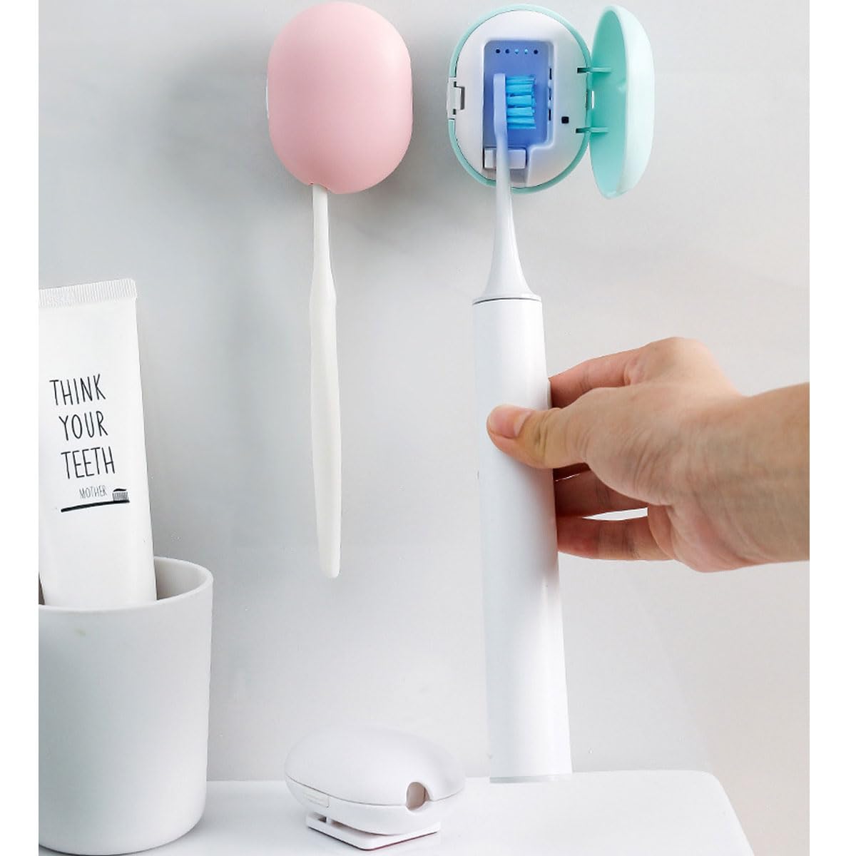 Sterilizzatore universale completamente automatico dello spazzolino da denti domestico, asciugatura UV, adatto per la piccola cura orale montata a parete per viaggi all'aperto (blu)
