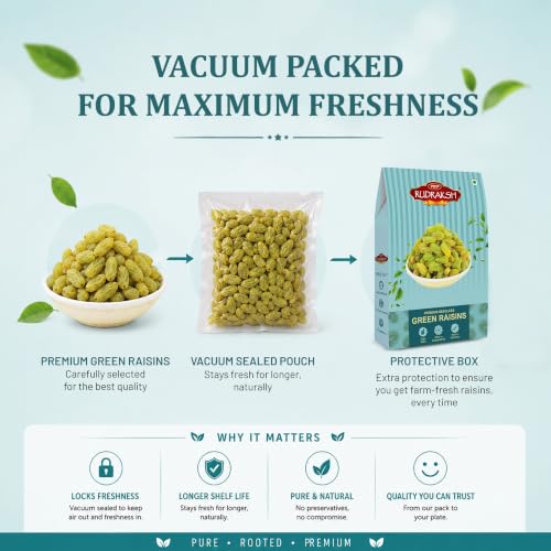 Image of PRP Rudraksh Premium Seedless Green Raisins 500gm | Naturally Sweet Kismis | High Fiber | Rich in Antioxidants | No Preservatives | Soft & Juicy Dry Fruits | Healthy Snacks for Kids & Adults