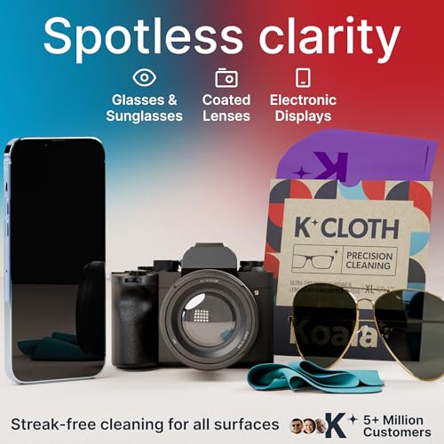 Image of Koala Lens Cleaning Cloth | Japanese Microfiber | Glasses Cleaning Cloths | Eyeglass Lens Cleaner | Eyeglasses, Camera Lens, VR /AR Headset, and Screen Cleaning | Blue & Purple (Pack of 3)