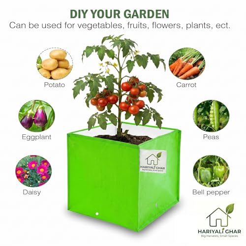 Image of Heavy Duty 260 GSM HDPE Pyramid Grow Bags 10x10x10 Inch, UV Protected Green Planting Bags for Terrace Kitchen Gardening Pack of 2