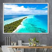 Framed Canvas Wall Art Coastal Scenery Aerial Coastal Cool Multicolor Ocean Photography Realism Relax/Calm - 16x24 inches