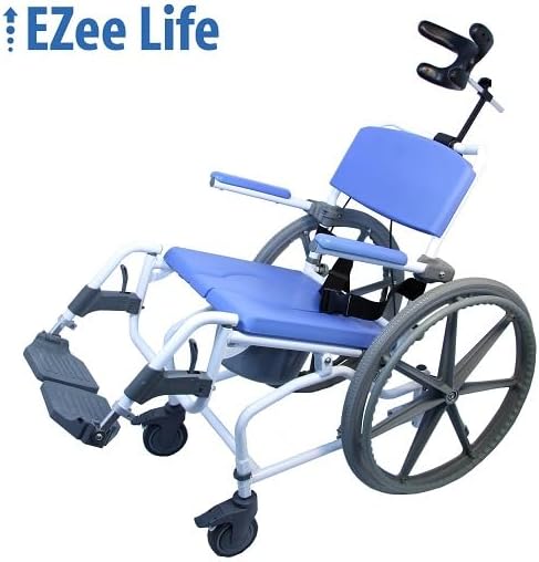 EZee Life Model #155-22 Aluminum Shower Commode Tilt Wheelchair with a 15″ seat and 22" Wheels