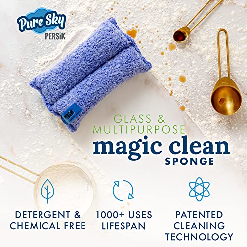 Pure-Sky Ultra Microfiber Cleaning Sponge – 2-In1, Combination For Glass And Multipurpose – Just Add Water No Detergents Needed – Use For Windows, Glass, Mirrors, Removing Stains In The Cracks #TOP2