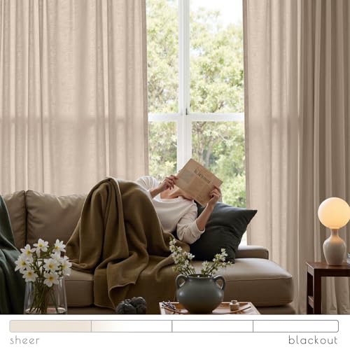 Image of jinchan Linen Curtains Light Filtering Back Tab 50x84 Inch 2 Panels Taupe