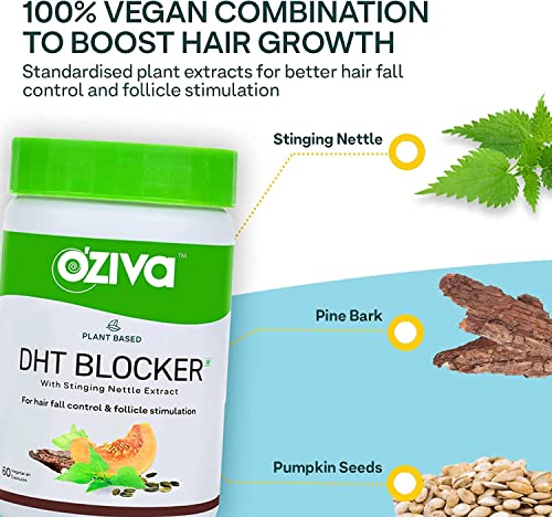 Sjh Oziva Plant Based Dht Blocker, 60 Capsules (Stinging Nettle, Beta Sitosterol, & Pine Bark), Controls Hairfall & Stimulates Follicles, Certified Clean & Vegan #TOP3