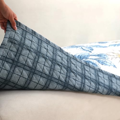 Image of HOKIPO 'HomeHues Series' Printed Quilted 1 Seater Sofa Cover Seat Mat, Celadon Blue Camellia (IN-806-D8*1)