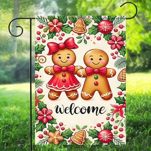 Image of BlissYard Christmas Gingerbread Couple Garden Flag 12x18 Inch Polyester | Double sided polyester, Christmas gingerbread couple holly cookies design, gingerbread decor for porch and yard