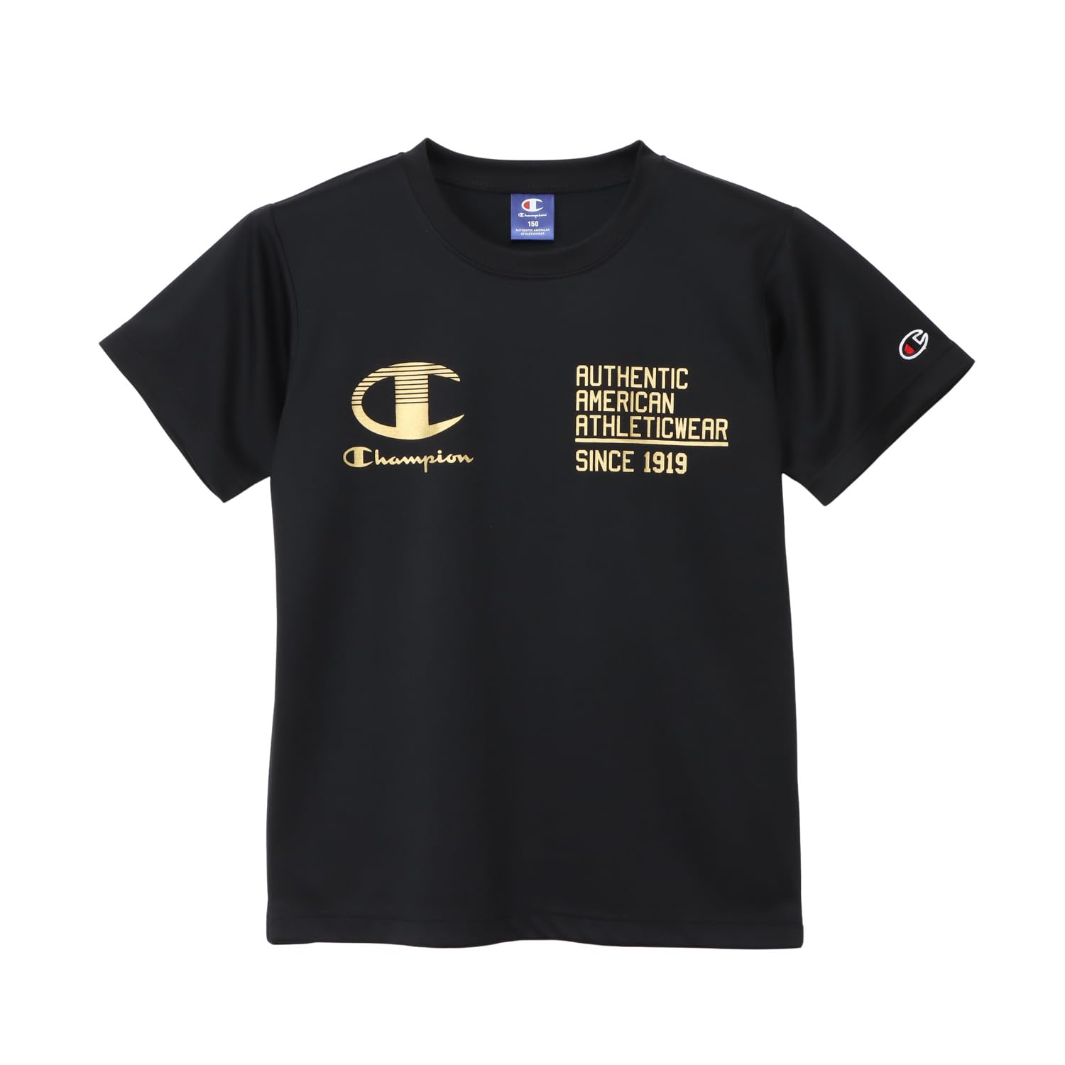 [チャンピオン] キッズ 半袖 丸首 UVカット 速乾 ビッグロゴプリント ショートスリーブTシャツ スクールスポーツ