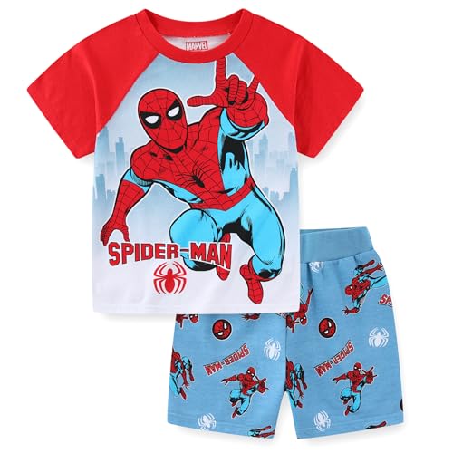 Marvel Spider-Man Boys Short Sleeve T-Shirt and French Terry Shorts Set for Toddler and Big Kids, Red/Grey, 7