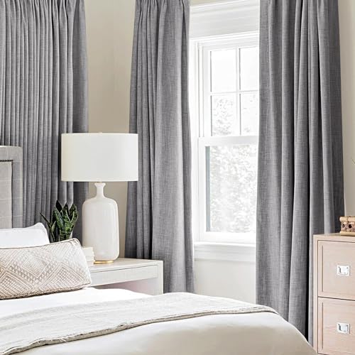 Image of MIULEE Linen Texture Curtains for Bedroom Solid 100% Blackout Thermal Insulated Grey Curtains Grommet Room Darkening Curtains /Draperies Luxury Decor for Living Room 52x108 Inch (2 Panels)