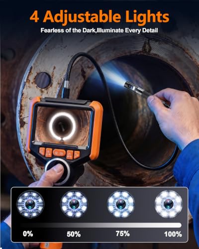 TORQBEAST Cámara Endoscópica de 4 vías con Luz - Cámara de Inspección con Lentes Dobles - Boroscopio Articulado 720° - Batería 2000mAh Incluida - Naranja miniatura 7