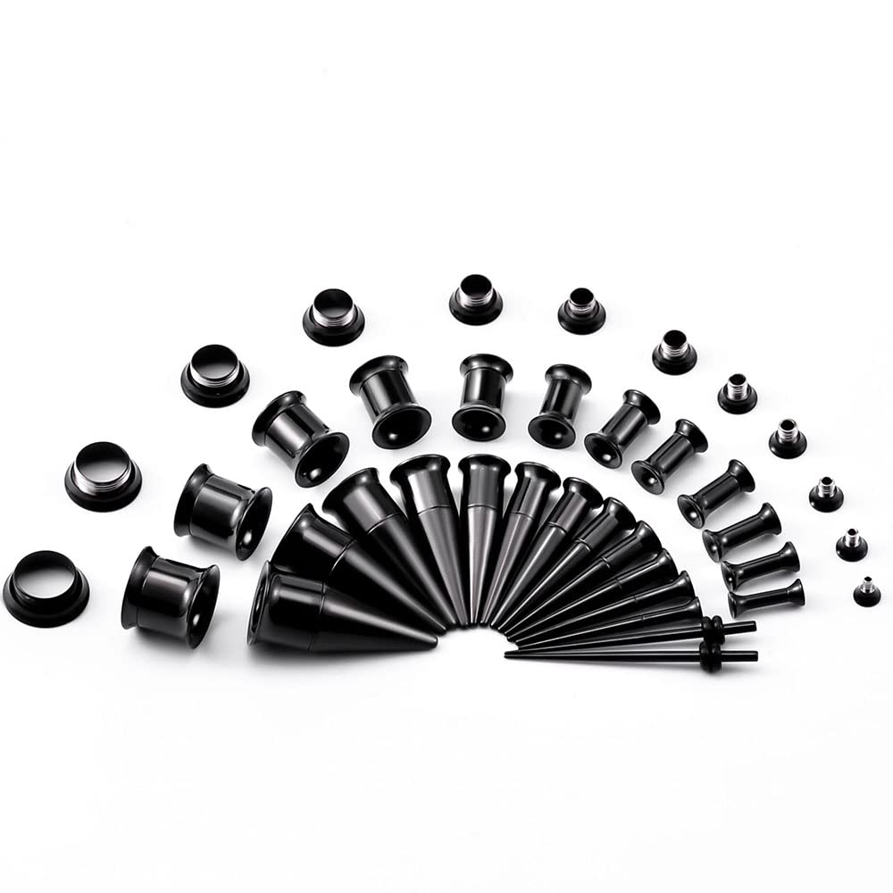 36PCS Ear Gauge Stretching Kit Stainless Steel Double Flare Alloy Tapers 3 In 1 Plugs Set Eyelet 14G-00G