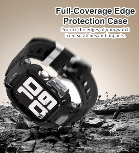 Image of ULTIMAL Rugged Band Compatible with Apple Watch Band 41mm 40mm SE3 SE2 SE Series 9 /8 /7 /6 /5 /4 with Case, Military-Grade Shockproof Strap for iWatch with Bumper Case Cover Men Women(Black)