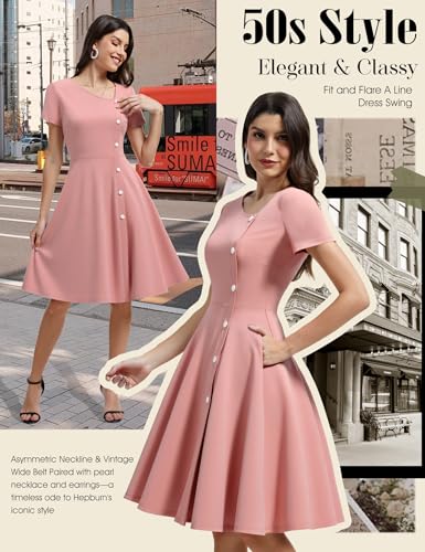 Image of Aupuls Vintage Cocktail Dress with Pockets 1950s Dresses for Women Elegant for Church Tea Party
