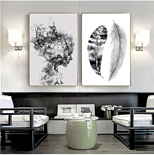 Peinture nordique plume affiche scandinave noir et blanc 50x70 cm