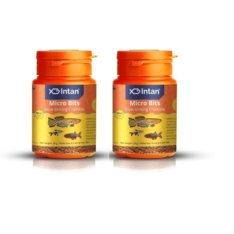 Image of Fisherman'S Intan Micro Bits Slow Sinking Crumble | Crumble for Killifish, Tetras, Rasboras, Danios Fish | Mini Pack Pellet 0. 4 to 0.8 mm Dia, 25 g Dry Adult Fish Food (Pack of 2)