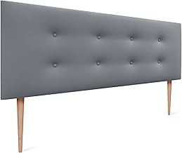 DHOME Tête de lit en Simili Cuir ou Tissu AQUALINE Pro avec 2 rangées de Boutons Tête de lit tapissée Lit de Luxe (Similicuir Gris, 145x105cm avec Pieds (Lits 120/135/140))