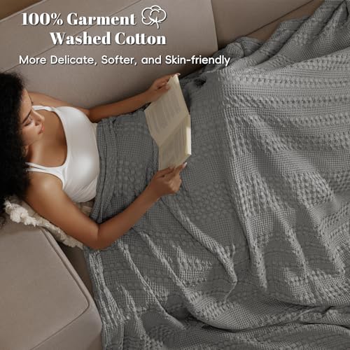 Image of PHF 100% Cotton Waffle Blanket King Size for Bed, Lightweight Breathable and Soft for Summer, Luxury Aesthetic Waffle Weave Blanket for Home Decor & Gifts for Women, 108 inchx90 inch, Dark Grey