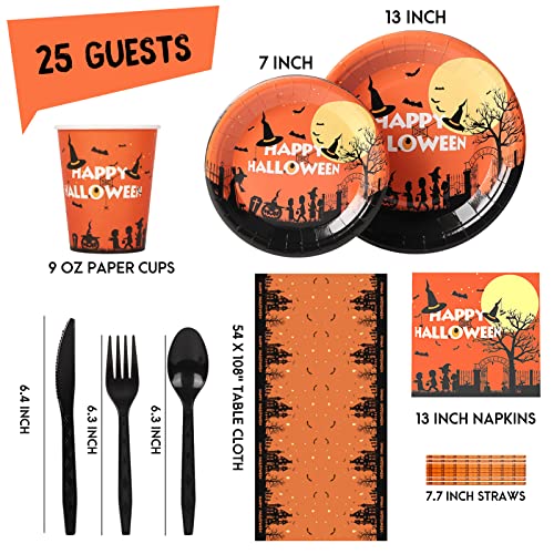 Gezond Halloween Plates Napkins Party Supplies Serve 25, Witch Pumpkin Design Paper Cups Disposable Halloween Kids Party Plates With 54"X108" Tablecloths #TOP2