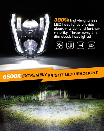 Image of RAMJET4X4 LED Motorcycle Headlight Dirt Bike DRL Headlamp with Bezel Compatible With Motocross Pit Bike Enduro ATV Supermoto 150 250 350 450 500 SX XCW EXC SXF XC SMC R 690