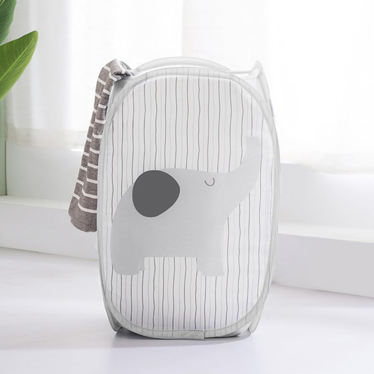 Foldable Pop-up Mesh Hamper with Side Pocket Laundry Basket