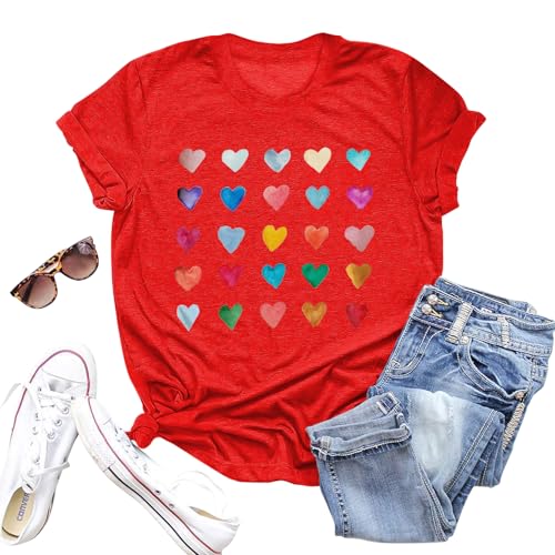 Image of Valentines Shirts for Women: 2025 Valentine Love Heart Printed Graphic Tshirt Cute Girls Casual Top