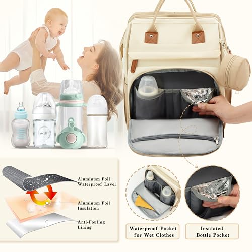 Image of DERJUNSTAR Large Diaper Bag Backpack | Insulated Bottle Holders, USB Charging Port, Travel Design, For Mom & Dad
