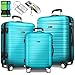 Produktbild tillvex® Reisekoffer Set 3-tlg mit Gepäckwaage, Koffergurte und Kofferanhänger | Hartschale Kofferset 4 Rollen | Trolley Gepäck Koffer mit TSA Schloss | Rollkoffer Hartschalenkofferset M-L-XL (Türkis)
