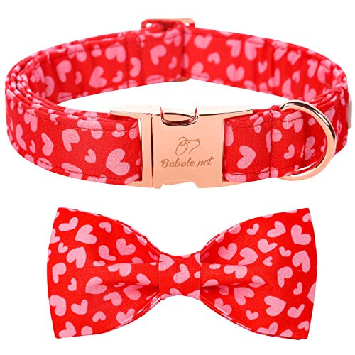 Babole Pet Valentines Dog Collar with Bow Tie, Pink Red Love Male Dog Collar with Safety Metal Buckle Adjustable Puppy Collars for Small Medium Large Boy & Girl Dog,M-Neck 13.5'-22'