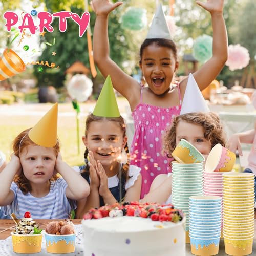 Image of 200 Pcs 8 oz Ice Cream Cups Paper Disposable Dessert Bowls Paper Ice Cream Sundae Bowls Bulk Dessert Cups Yogurt Snack Soup Containers for Cold or Hot Food Summer Birthday Party Supplies