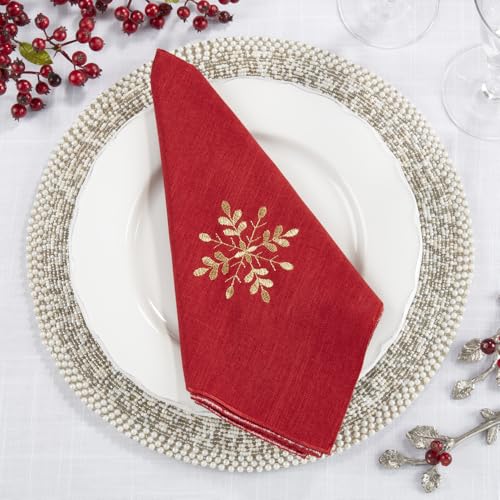 Servilletas de Tela Bordadas Snowflake 20" x 20" Set 4 Rojo miniatura 3