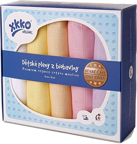 xkko Mullwindeln Muslin 70x70 cm Bio-Baumwolle 5er-Set Pastels Girl