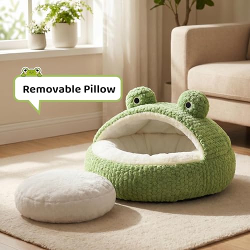 CWV Cute Cat Beds Kitten Beds, Soft Small Dog Beds, Washable Pet Beds for Puppy and Kitty, Funny Frog Cat Cave, 23 Inches - Image 2